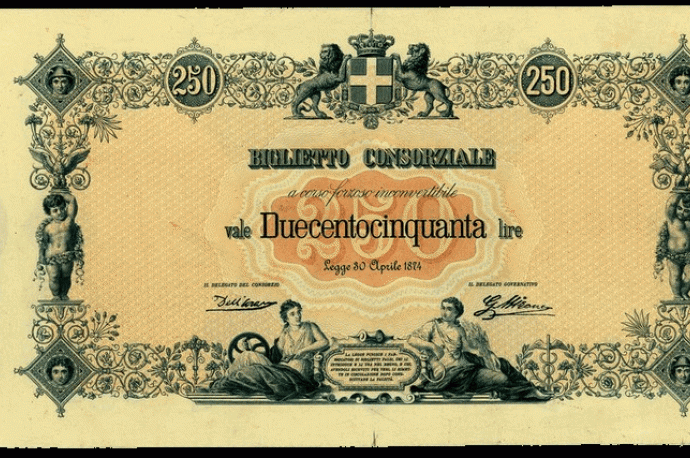 BIGLIETTO CONSORZIALE da 250 lire del 30 aprile 1874